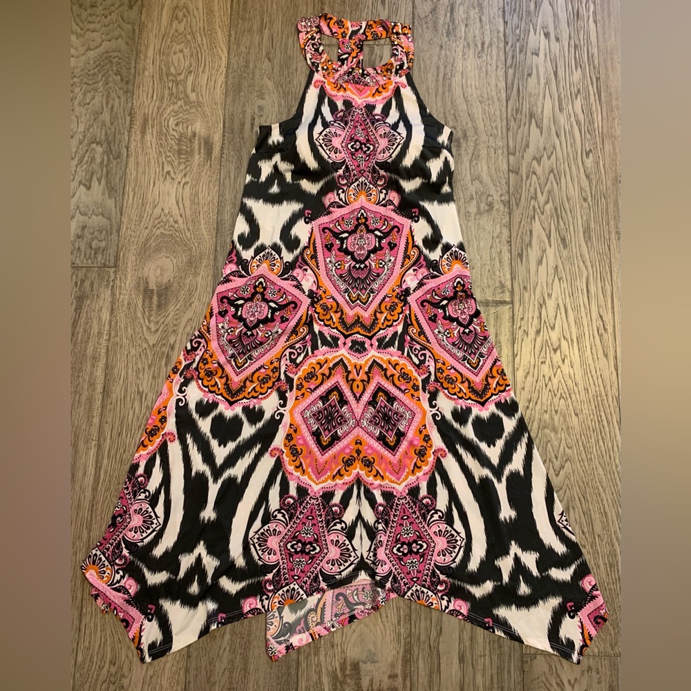 New INC Womens Dress Sleeveless Racerback Handkerchief Printed Dress Size L